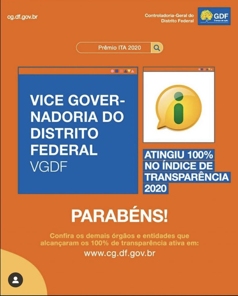 VICE GOVERNADORIA DO DISTRITO FEDERAL ATINGE 100% NO ÍNDICE DE TRANSPARÊNCIA 2020