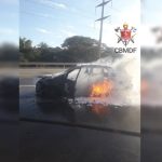 Imagens: carro em movimento pega fogo na Ponte do Bragueto